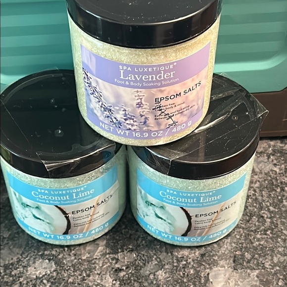 Spa Luxetique (1) Lavender and (2) Coconut Lime Epsom Salts Tubs Set of 3 NWT - Picture 6 of 9